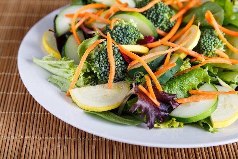 Mixed Greens and Vegetable Salad on Bamboo Mat