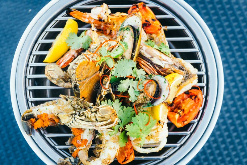 Mixed grilled seafood stock image. Image of plate, cuisine 100887211