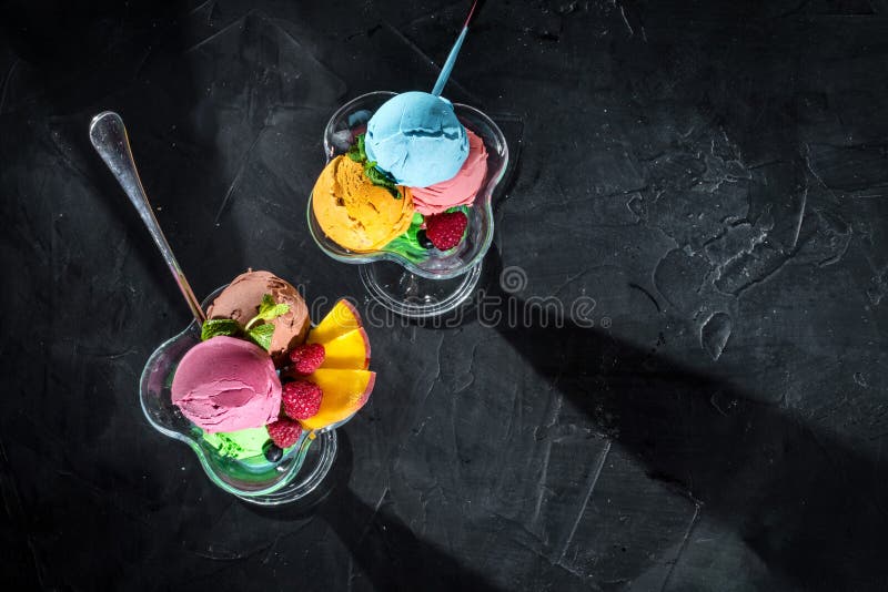 Mixed Ice Cream Scoops In Glass Sundae Dish Or Cup Stock Image Image of fresh, mixed 183786425