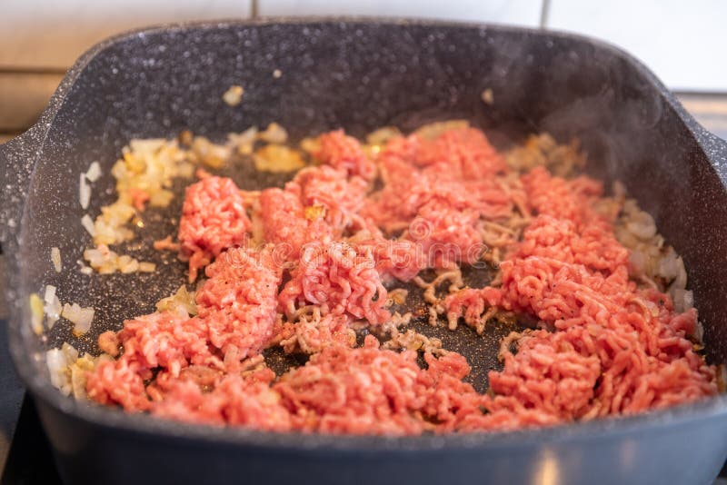 Mixed Minced Meat in a Stainless Steel Pan Shortly before Being Seared Stock Image - Image of ...