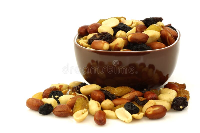 Mixed Peanuts And Raisins In A Brown Bowl Stock Image Image of bowl