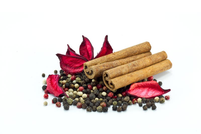 Mixed pepper and cinnamon sticks