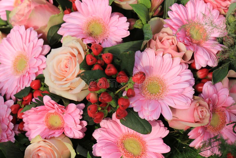 Mixed pink flowers stock image. Image of arrangement 91857695
