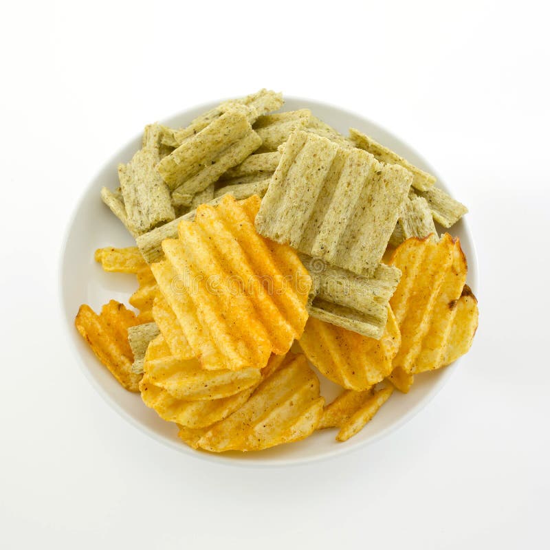 Mixed Potato Crisps Corn Flake Cereal White Background Stock Photos