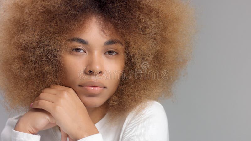 Mixed Race Black Woman with Big Afro Hair in Studio Put a Cream Smudge  Stock Image - Image of black, curly: 169867691