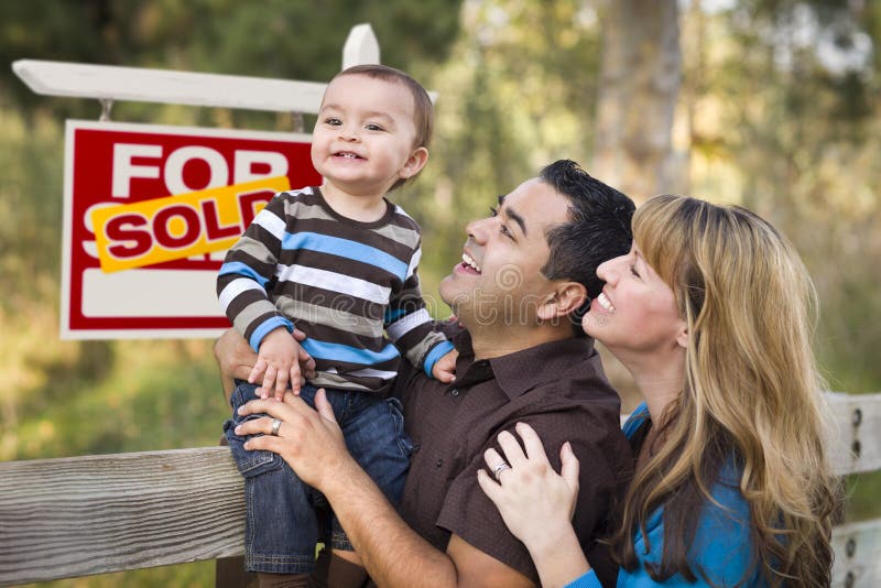 Mixed Race Couple, Baby, Sold Real Estate Sign