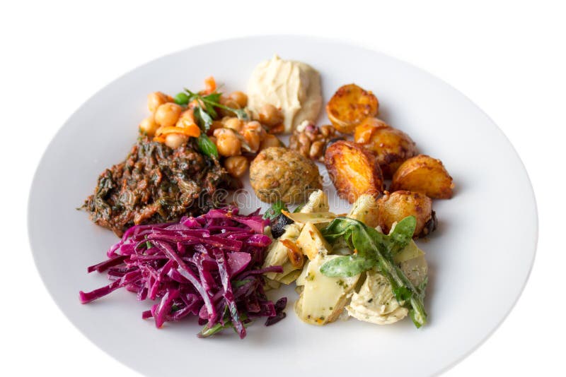 Mixed Salad with Red Cabbage, Spinach, Baked Potatoes, Hummus, C Stock