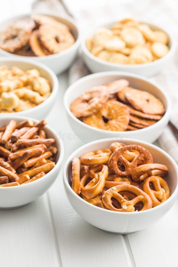 Mixed Salty Snack Crackers And Pretzels Stock Image Image Of Golden