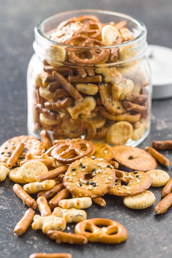 Mixed Salty Snack Crackers and Pretzels. Stock Image Image of pastry