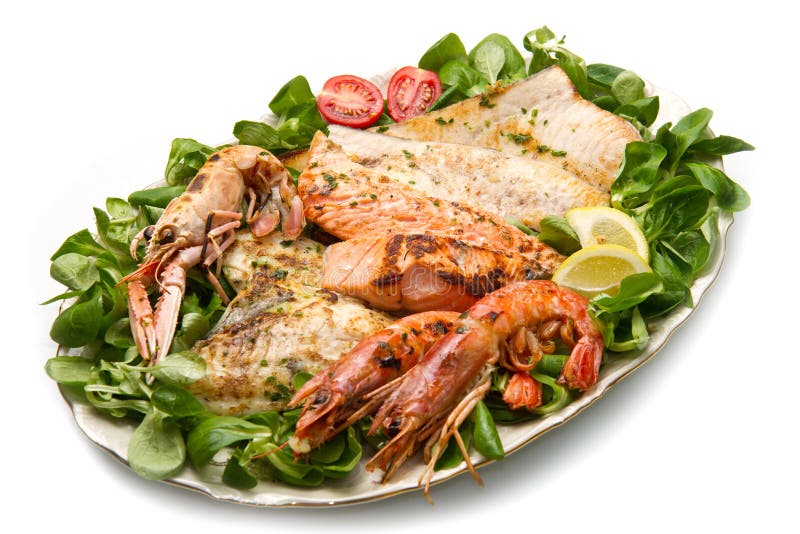 Mixed seafood grill stock image. Image of macro, fish 32201505