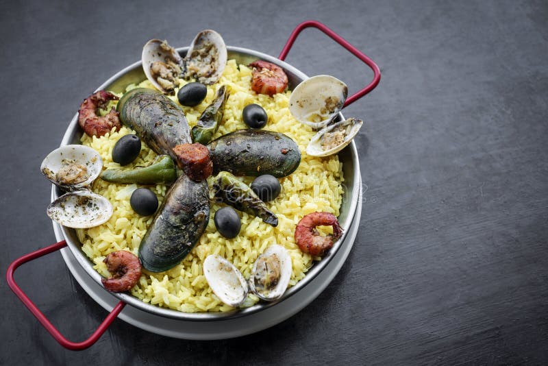 Mixed Seafood and Rice Paella Famous Traditional Portuguese Span Stock