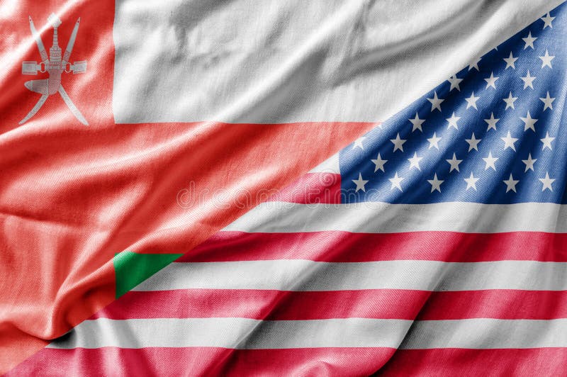 Mixed USA and Oman flag, three dimensional render royalty free stock photos