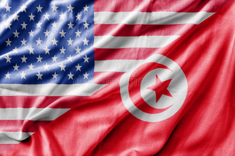Mixed USA and Tunisia flag, three dimensional render stock photos