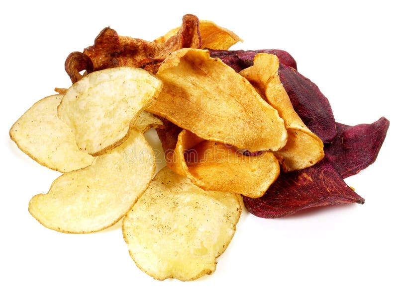 Mixed Vegetable Chips on White Background Isolated Stock Photo Image of crispy, preparing