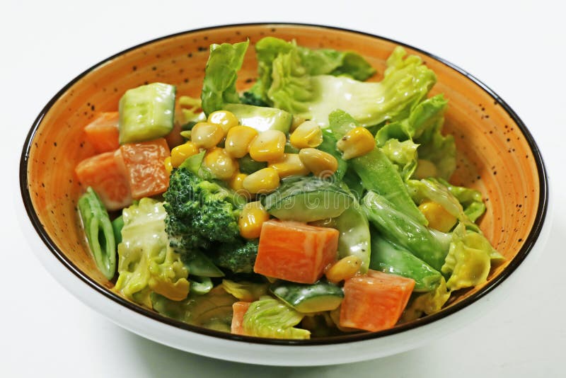 Mixed Vegetable Compound Salad with Broccoli, Baby Corn, Cucumber Carrot and Lettuce Stock Image