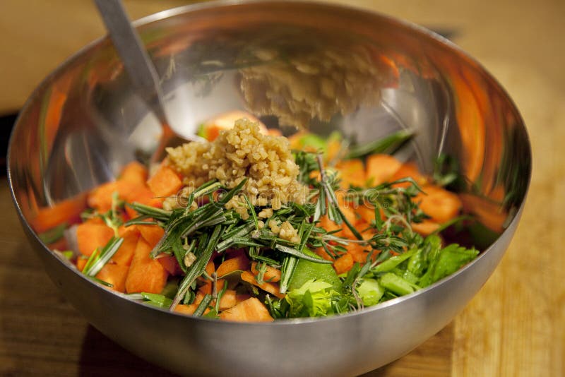 Mixed Vegetables in Mixing Bowl