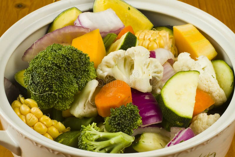 Mixed vegetables in a white bowl