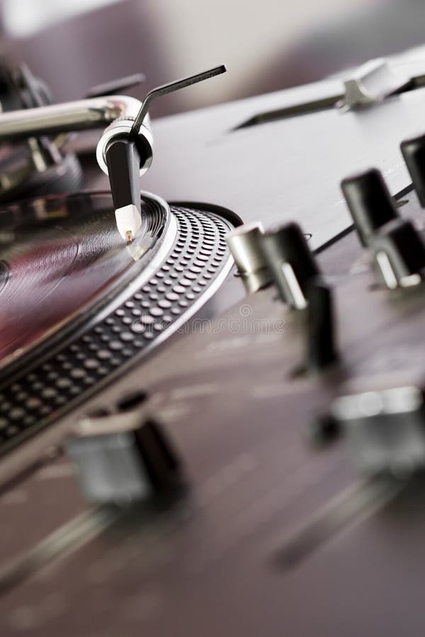 DJ Turntable Playing Vinyl Record in Dance Club Stock Image Image of