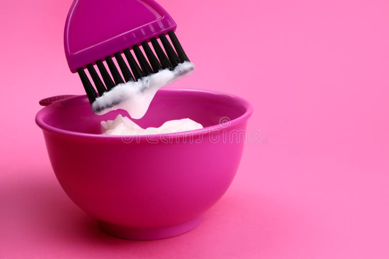 Mixing Hair Dye in Plastic Bowl. Hair Coloring Stock Image Image of