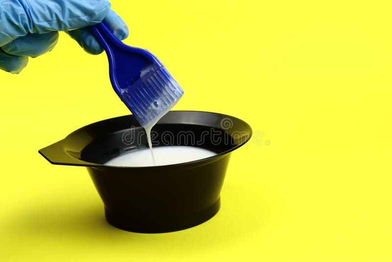 Mixing Hair Dye in Plastic Bowl. Hair Coloring Stock Image - Image of  profession, background: 219189031