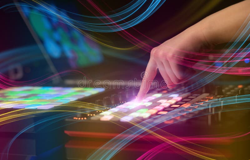 Mixing Music on Midi Controller with Colorful Vibe Concept Stock Image