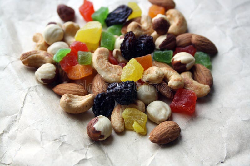 A Mixture of Nuts, Dried Fruits and Candied Fruits Stock Photo Image
