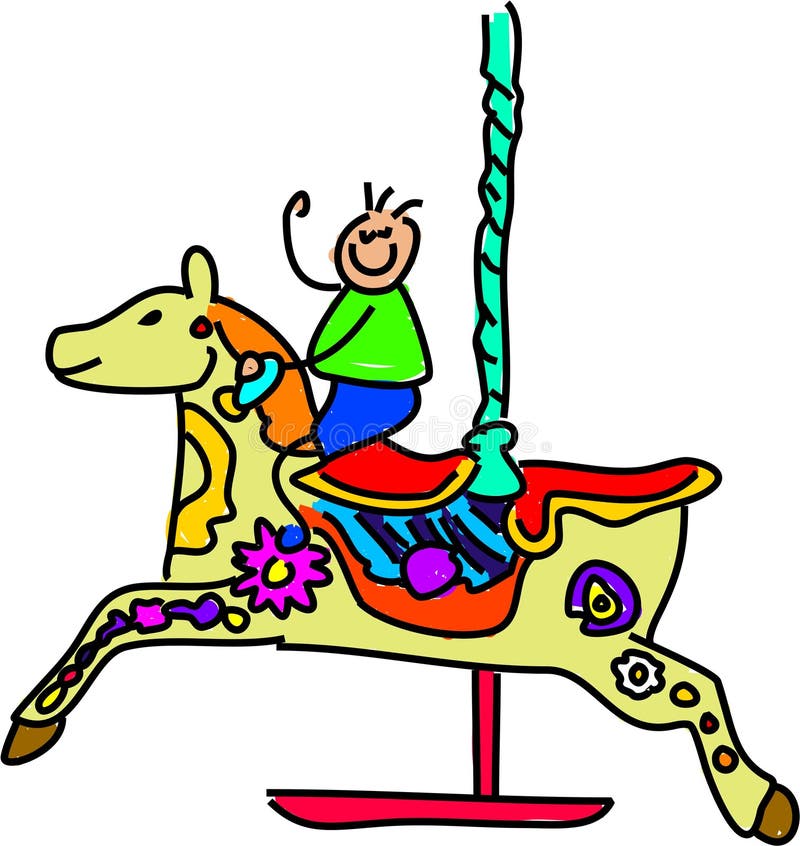 Little boy on a carousel fairground ride - toddler art series. Little boy on a carousel fairground ride - toddler art series