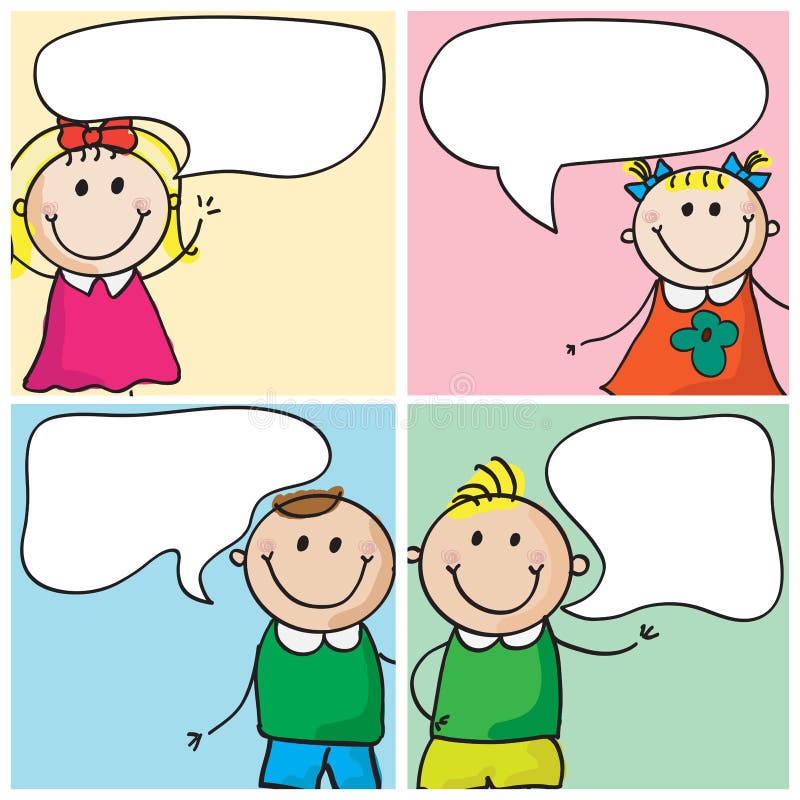 Miúdos com bolhas do discurso ilustração stock Miúdos com bolhas do discurso ilustração stock