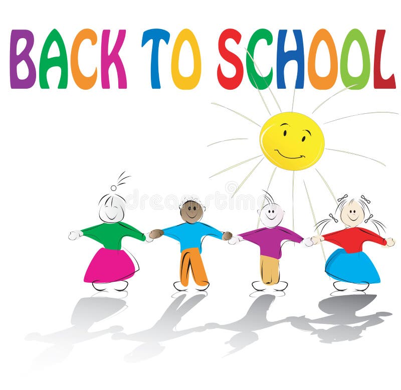 Crianças na escola e ilustração de sol ilustração stock