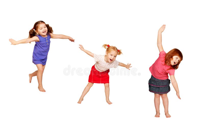 Miúdos felizes da dança Isolado no branco fotos de stock royalty free Miúdos felizes da dança Isolado no branco fotos de stock royalty free