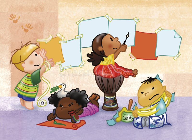 Crianças a pintar e brincar ilustração stock