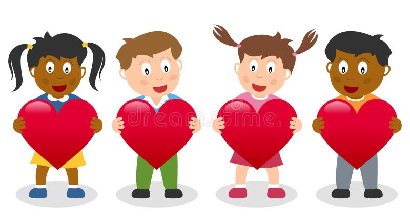 Miúdos que prendem um coração vermelho ilustração royalty free Miúdos que prendem um coração vermelho ilustração royalty free