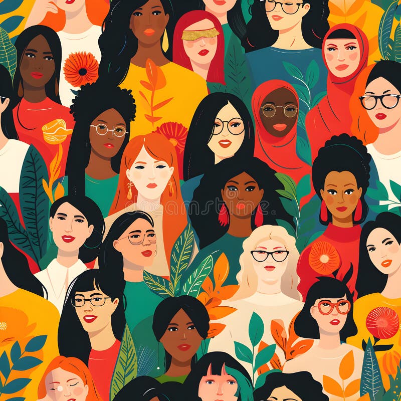 International women&#x27;s day concept - colorful illustration of diverse women. seamless pattern, High quality illustration AI generated. International women&#x27;s day concept - colorful illustration of diverse women. seamless pattern, High quality illustration AI generated