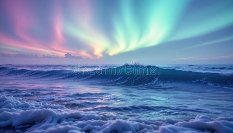 Miękki gradient luminescencyjny inspirowany falami aurora blada mięta do opalizującej warstwy miękkiej mgły lawendowej royalty ilustracja