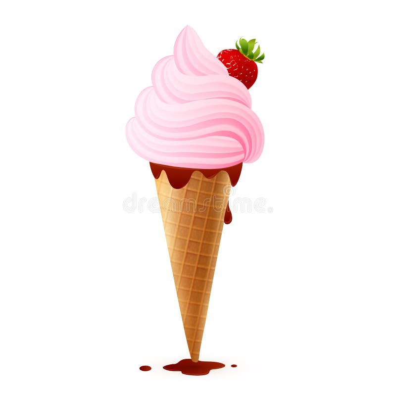 Miękki truskawkowy lody w rożku z czekoladą royalty ilustracja Miękki truskawkowy lody w rożku z czekoladą royalty ilustracja