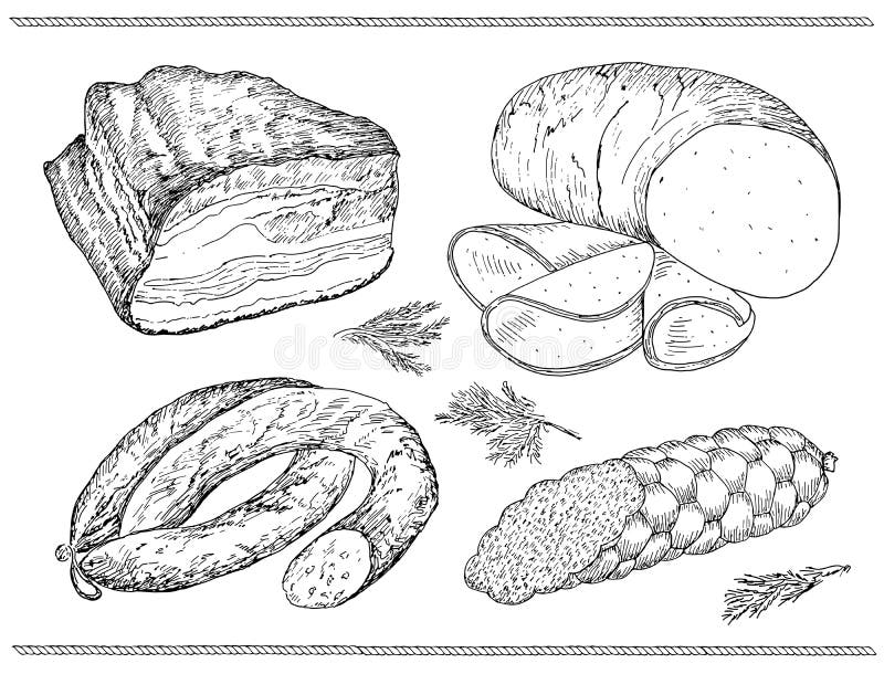Mięsny kiełbasa set royalty ilustracja Mięsny kiełbasa set royalty ilustracja