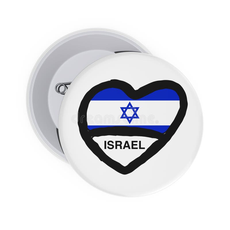 Miłości Izrael pojęcie Biel Wałkowe odznaki z sercem, Izrael flagą i znakiem, świadczenia 3 d ilustracji Miłości Izrael pojęcie Biel Wałkowe odznaki z sercem, Izrael flagą i znakiem, świadczenia 3 d ilustracji