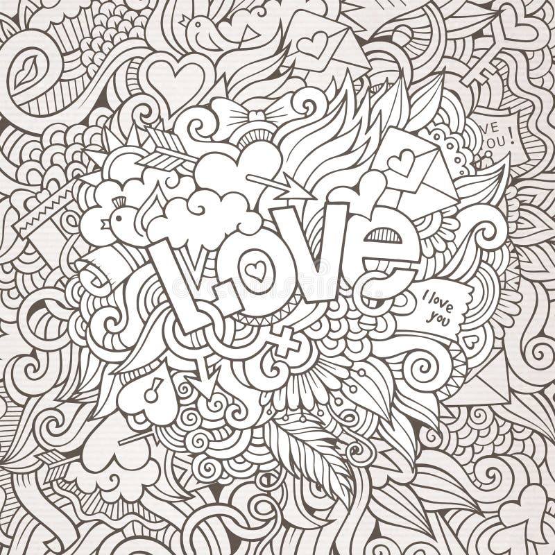 Miłości ręki literowanie i doodles elementów nakreślenie ilustracja wektor Miłości ręki literowanie i doodles elementów nakreślenie ilustracja wektor