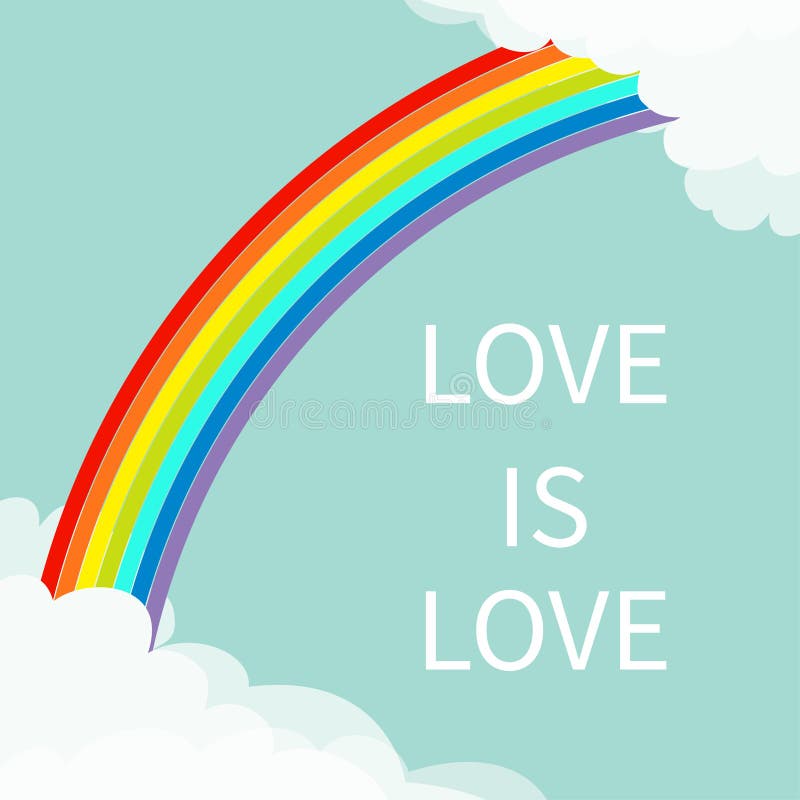 Miłość jest miłością Tęcza w niebie Puszysta chmura w kąta ramowym szablonie Cloudshape Chmurna pogoda LGBT znaka symbol Płaski d ilustracji
