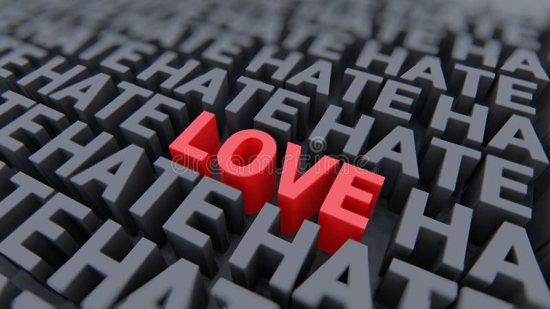 Love or hate words red and black 3D rendering. Love or hate words red and black 3D rendering
