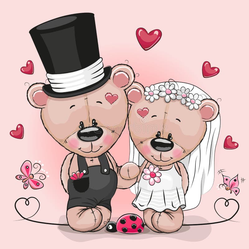 Miś pluszowy panny młodej i misia pluszowego fornal na różowym tle ilustracja wektor Miś pluszowy panny młodej i misia pluszowego fornal na różowym tle ilustracja wektor