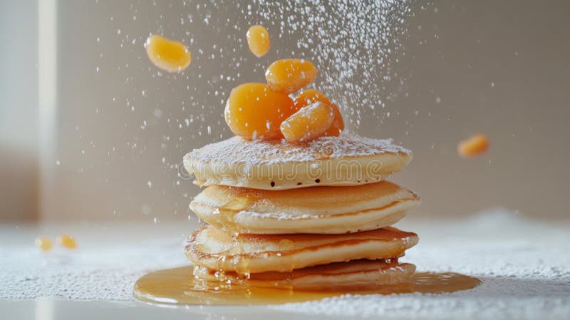 Mjuka pancakes med syrup och pulversocker vektor illustrationer