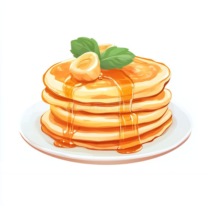 Mjuka pancakes som kör med honung och toppade med Hasselnut vektor illustrationer
