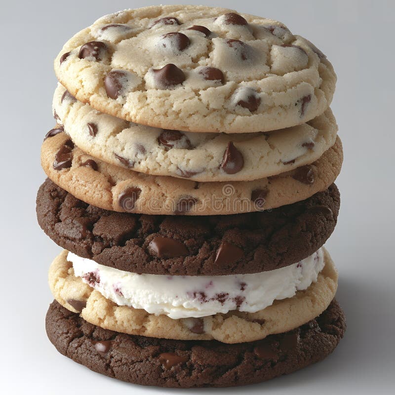 Mjuka skorstenar av chokladkakor och Ice Cream Sandwich royaltyfri illustrationer