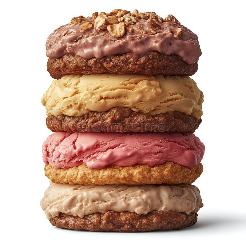 Mjuka skorstenar av Ice Cream Sandwiches Fyra lager av kakor och iskräm vektor illustrationer