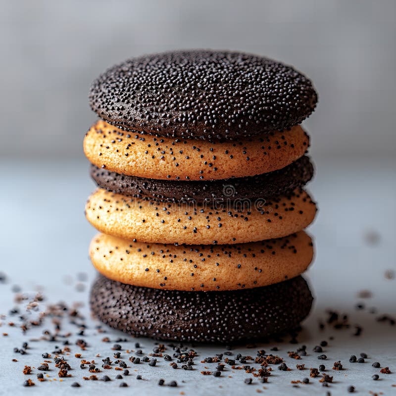 Mjuka skorstenar av Poppy Seed Cookies Brown och Golden Biscuit Treats stock illustrationer