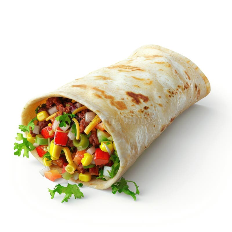 Mjukt Burrito med nöt och grönsaker på vit bakgrund royaltyfri illustrationer