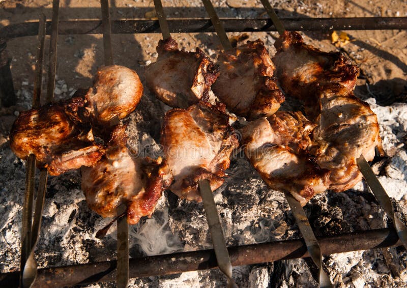 Mjukt fläsk som rostats på naturkol Picnic, barbecue fotografering för bildbyråer Mjukt fläsk som rostats på naturkol Picnic, barbecue fotografering för bildbyråer