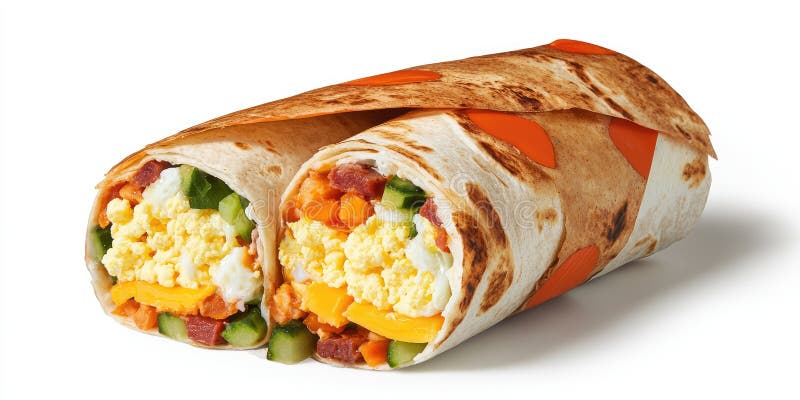 Mjukt inslagen burrito fylld med levande grönsaksägg och ost som är perfekt för en varm måltid eller ett mellanmål royaltyfri illustrationer