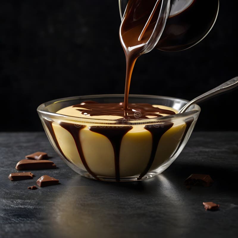 Mjukt vanilkräm genom att hälla varm chokladsås stock illustrationer